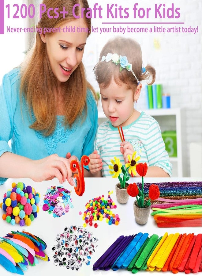 FUNZBO 1200pcs+ Arts & Crafts Supplies for Kids- Craft Kits with Pipe Cleaners, Pom Poms for Crafts, Popsicle Sticks for Craft, Craft for Kids Ages 4-8 Girls & Boys Birathday Gifts - Image 4